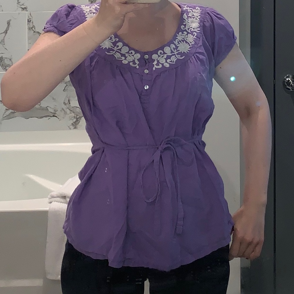 Antilia Femme Lavender Lilac Purple Puff Top Shirt